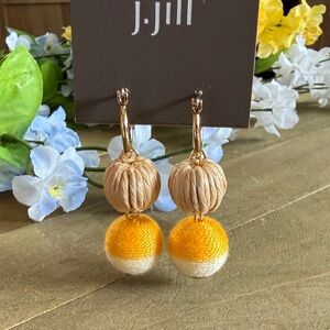 J. Jill Raffia Bead Drop Earrings Yellow White Boho Gold Hoop